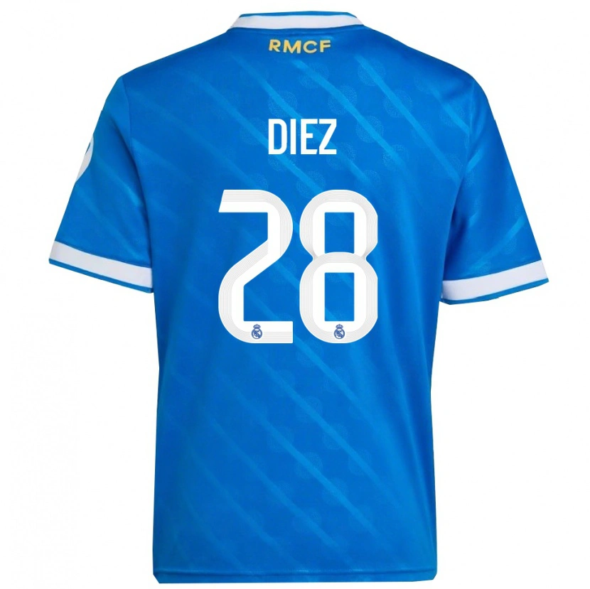 Danxen Barn Carlos Diez #28 Blå Vit Tredjesatsen Matchtröjor 2025/26 Tröjor T-Tröja