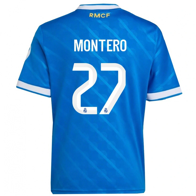 Danxen Barn Pablo Montero #27 Blå Vit Tredjesatsen Matchtröjor 2025/26 Tröjor T-Tröja