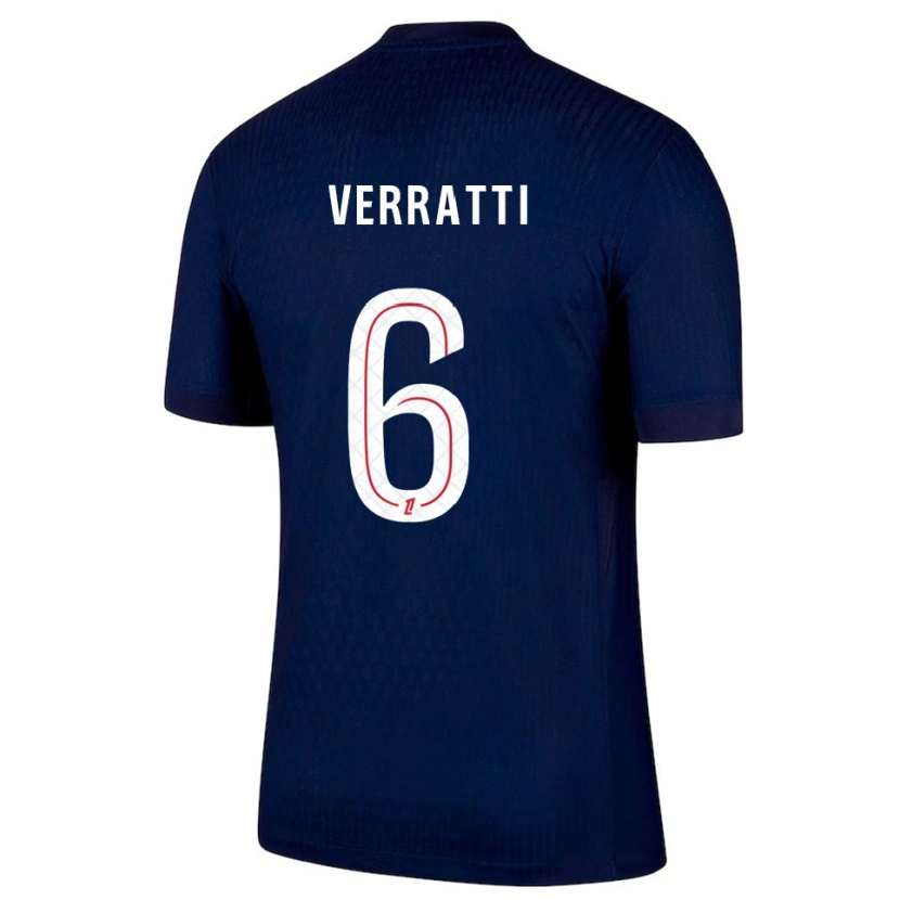 Danxen Män Marco Verratti #6 Marinblå Röd Hemmatröja Matchtröjor 2025/26 Tröjor T-Tröja