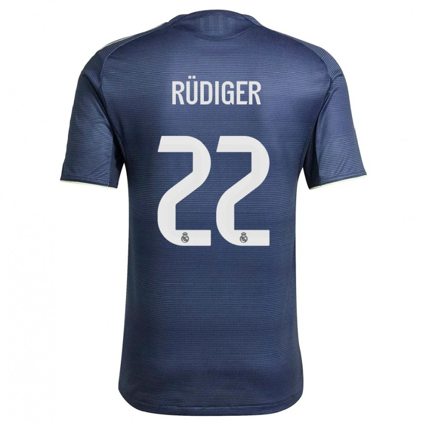 Danxen Män Antonio Rüdiger #22 Marinblå Silver Bortatröja Matchtröjor 2025/26 Tröjor T-Tröja