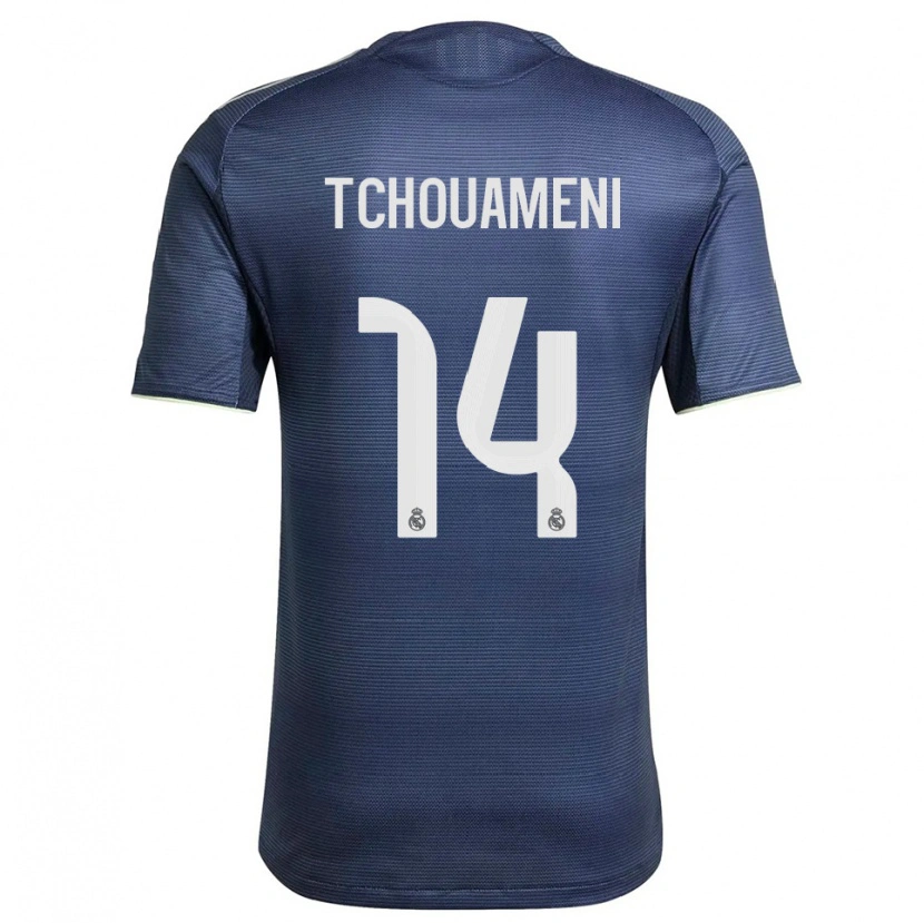 Danxen Män Aurélien Tchouaméni #14 Marinblå Silver Bortatröja Matchtröjor 2025/26 Tröjor T-Tröja