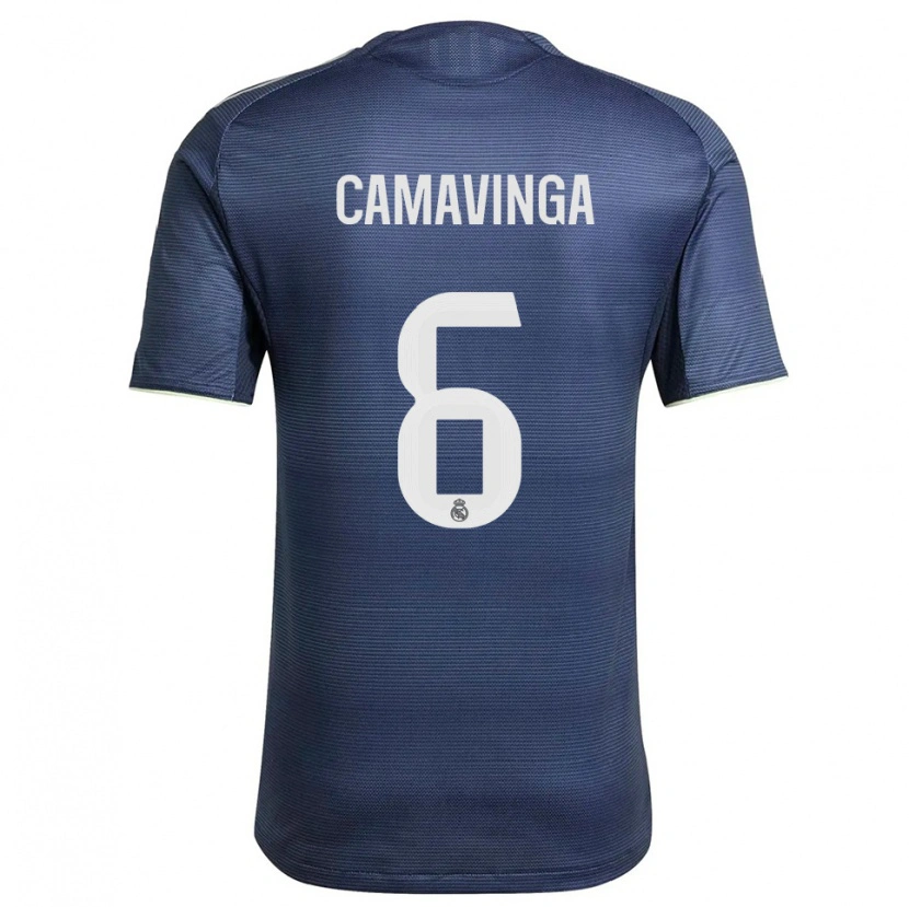 Danxen Män Eduardo Camavinga #6 Marinblå Silver Bortatröja Matchtröjor 2025/26 Tröjor T-Tröja
