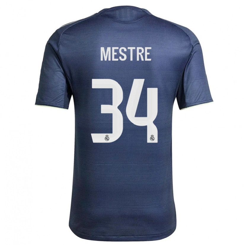 Danxen Män Sergio Mestre #34 Marinblå Silver Bortatröja Matchtröjor 2025/26 Tröjor T-Tröja