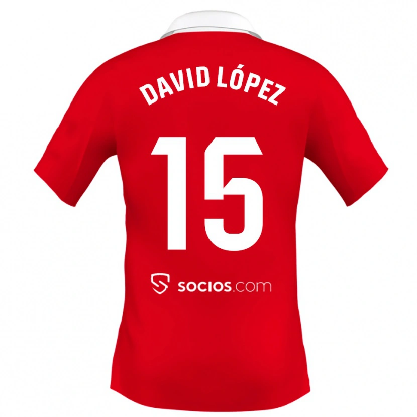 Danxen Män David López #15 Röd Vit Grå Bortatröja Matchtröjor 2025/26 Tröjor T-Tröja