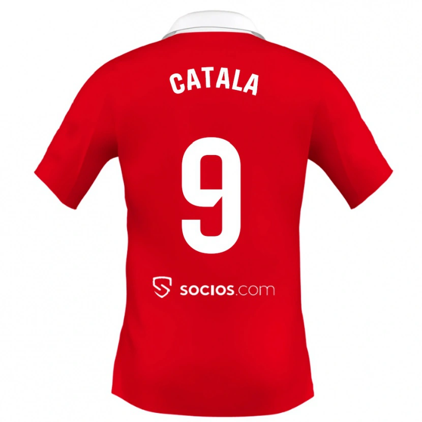 Danxen Män Rubén Catalá #9 Röd Vit Grå Bortatröja Matchtröjor 2025/26 Tröjor T-Tröja