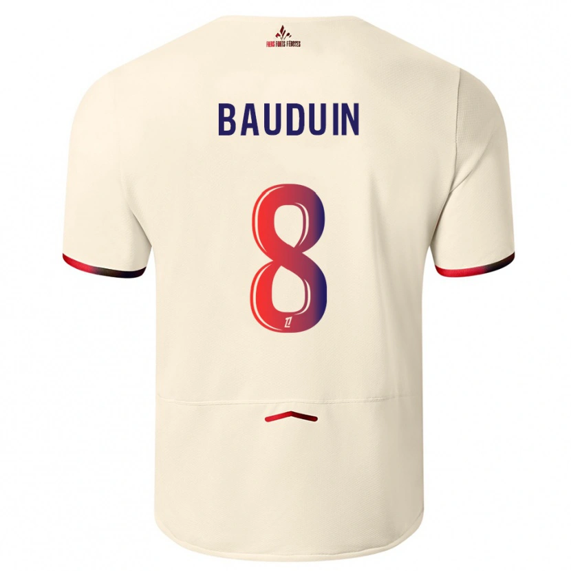 Danxen Män Justine Bauduin #8 Off-White Röd Bortatröja Matchtröjor 2025/26 Tröjor T-Tröja