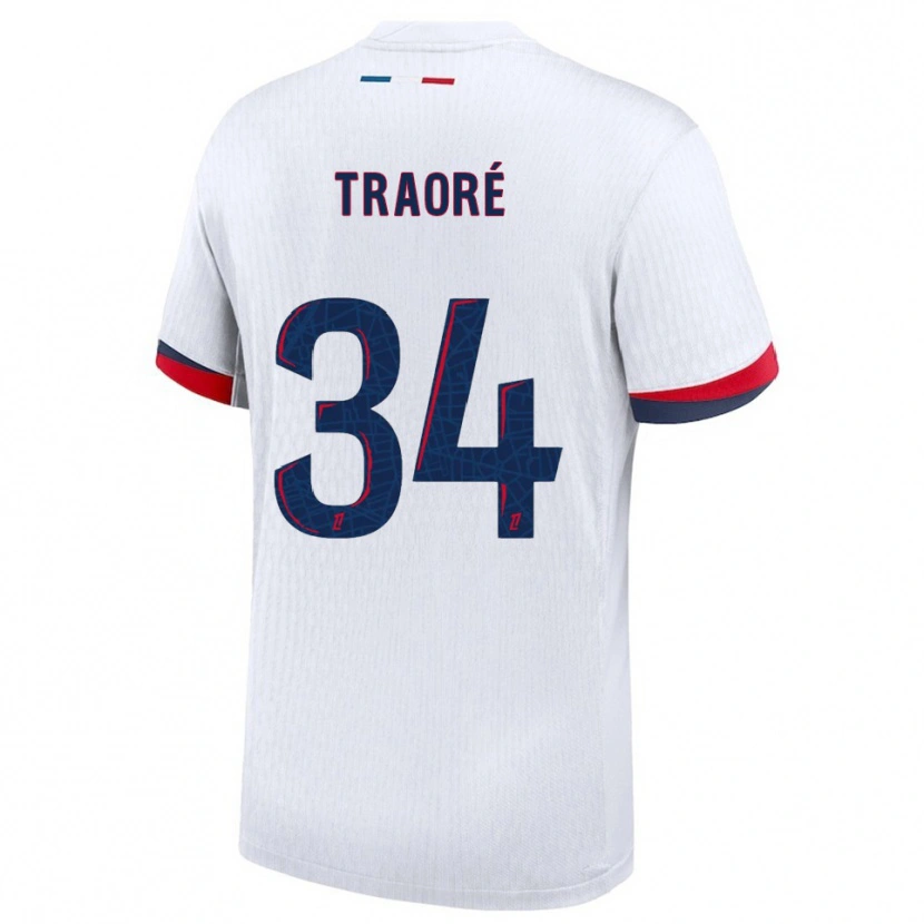 Danxen Män Naolia Traoré #34 Vit Röd Bortatröja Matchtröjor 2025/26 Tröjor T-Tröja