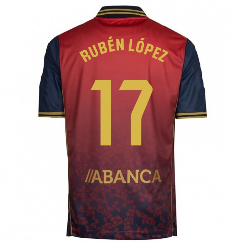 Danxen Män Rubén López #17 Röd Marinblå Bortatröja Matchtröjor 2025/26 Tröjor T-Tröja