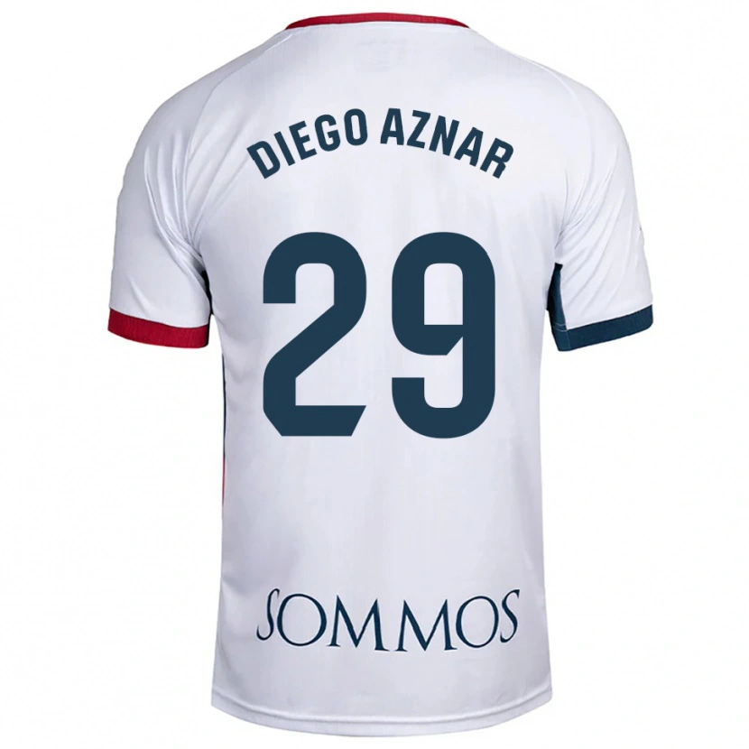 Danxen Män Diego Aznar #29 Vit Röd Bortatröja Matchtröjor 2025/26 Tröjor T-Tröja