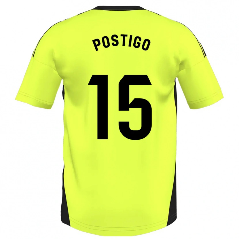 Danxen Män Sergio Postigo #15 Fluorescerande Gul Bortatröja Matchtröjor 2025/26 Tröjor T-Tröja