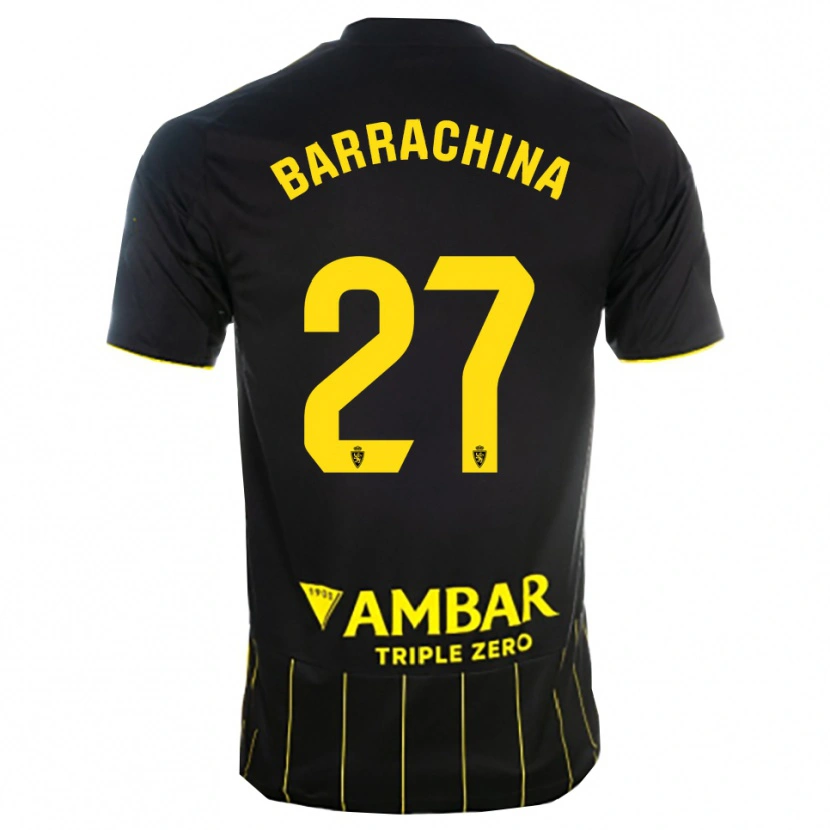 Danxen Män Hugo Barrachina #27 Svart Gul Bortatröja Matchtröjor 2025/26 Tröjor T-Tröja