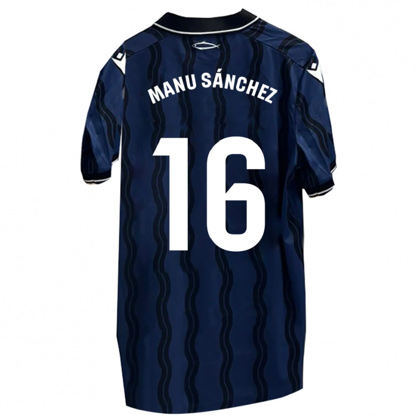 Danxen Män Manu Sánchez #16 Mörkblå Svart Bortatröja Matchtröjor 2025/26 Tröjor T-Tröja