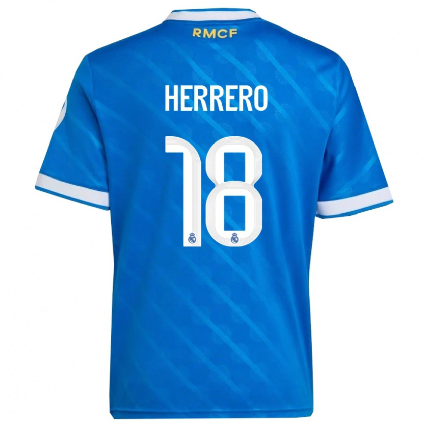 Danxen Män Enrique Herrero #18 Blå Vit Tredjesatsen Matchtröjor 2025/26 Tröjor T-Tröja
