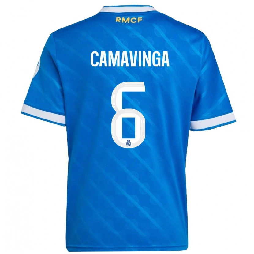 Danxen Män Eduardo Camavinga #6 Blå Vit Tredjesatsen Matchtröjor 2025/26 Tröjor T-Tröja