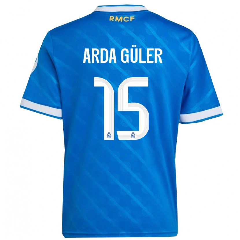 Danxen Män Arda Güler #15 Blå Vit Tredjesatsen Matchtröjor 2025/26 Tröjor T-Tröja