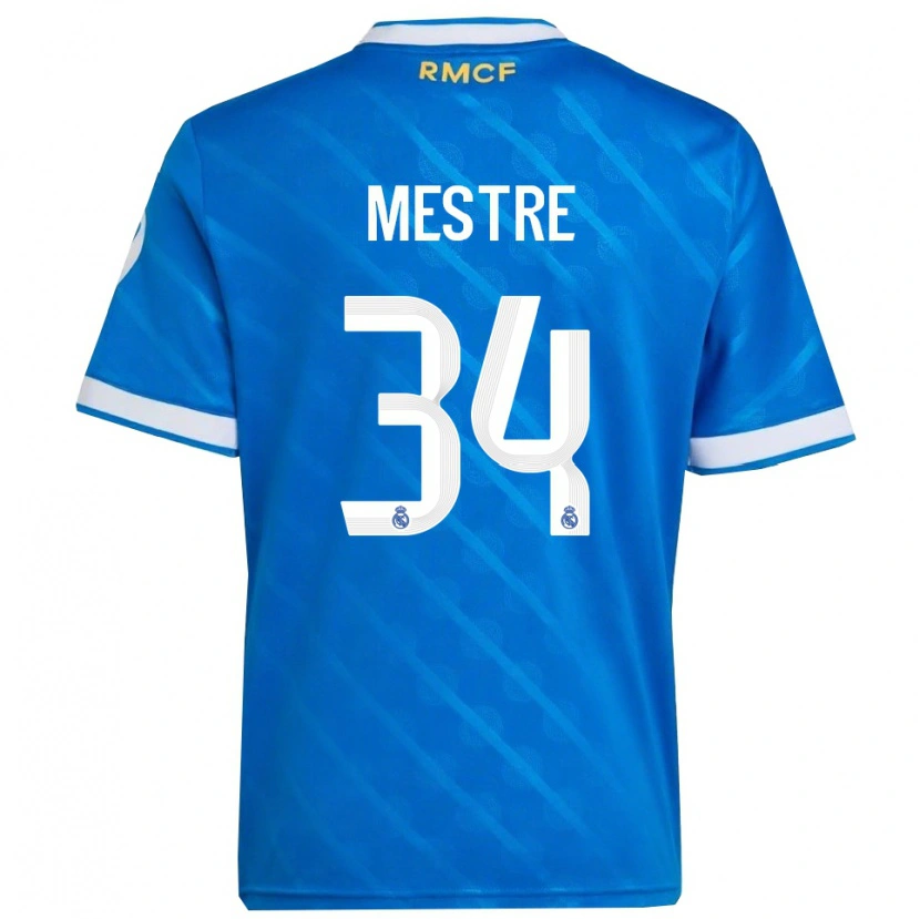 Danxen Män Sergio Mestre #34 Blå Vit Tredjesatsen Matchtröjor 2025/26 Tröjor T-Tröja