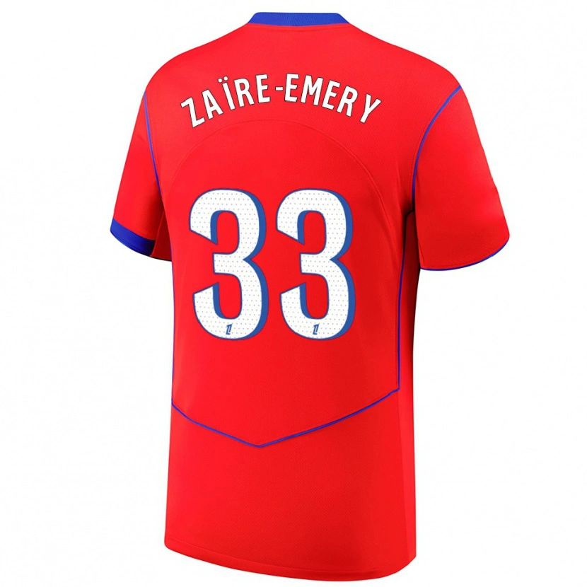 Danxen Män Warren Zaïre-Emery #33 Röd Blå Vit Tredjesatsen Matchtröjor 2025/26 Tröjor T-Tröja