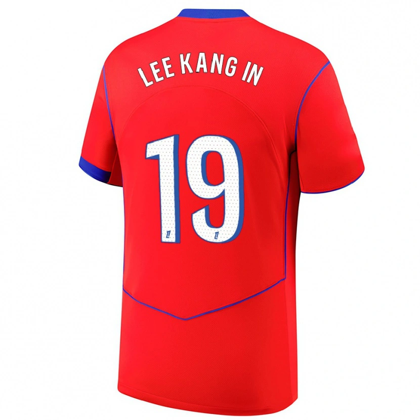 Danxen Män Kang-In Lee #19 Röd Blå Vit Tredjesatsen Matchtröjor 2025/26 Tröjor T-Tröja