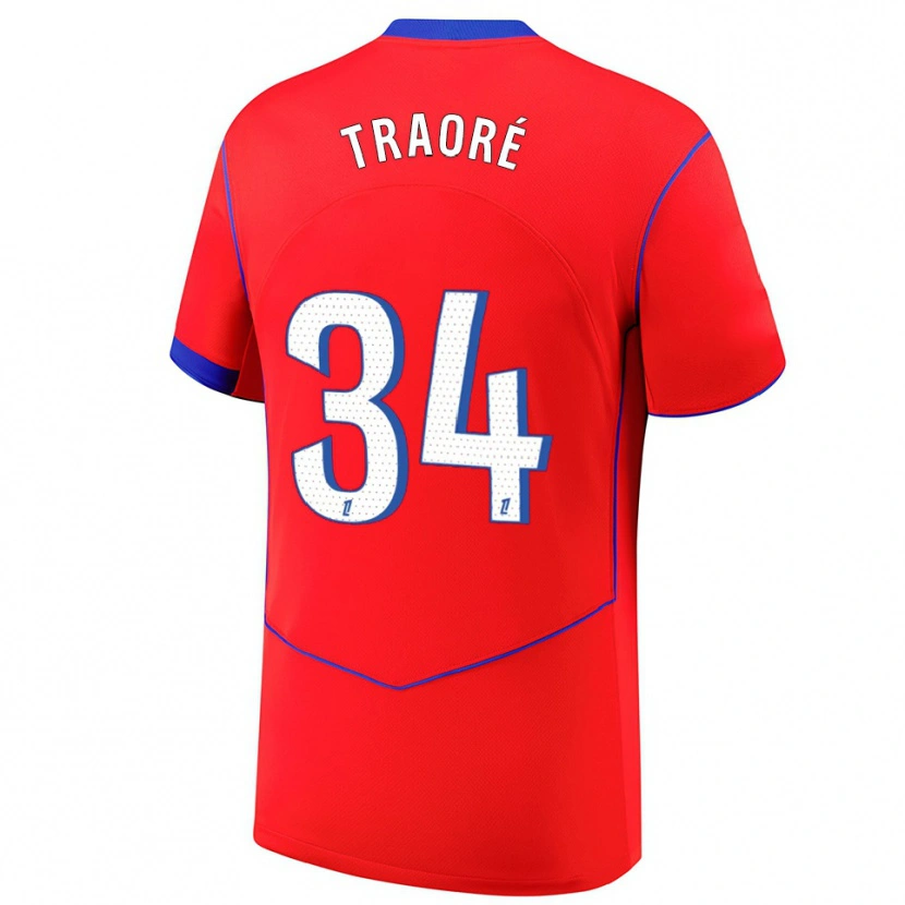 Danxen Män Naolia Traoré #34 Röd Blå Vit Tredjesatsen Matchtröjor 2025/26 Tröjor T-Tröja