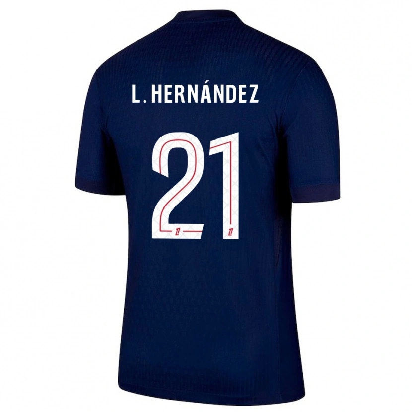 Danxen Kvinnor Lucas Hernández #21 Marinblå Röd Hemmatröja Matchtröjor 2025/26 Tröjor T-Tröja