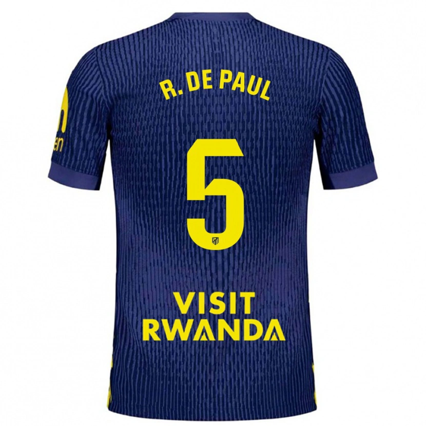 Danxen Kvinnor Rodrigo De Paul #5 Marinblå Gul Bortatröja Matchtröjor 2025/26 Tröjor T-Tröja