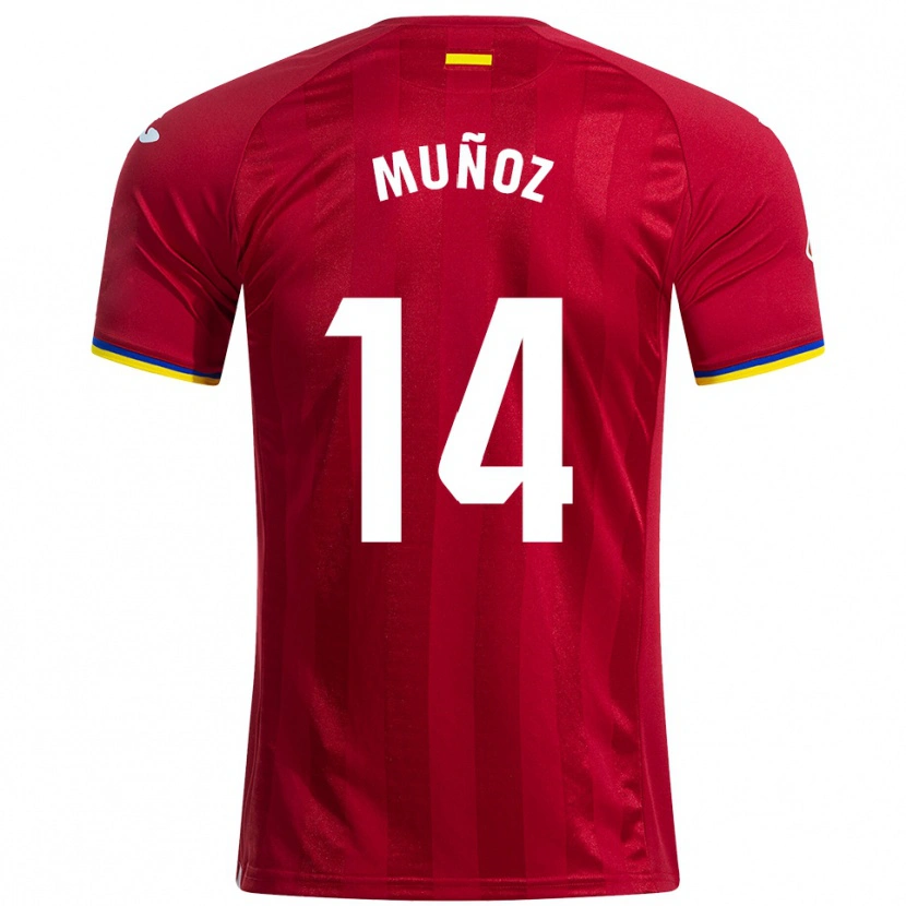 Danxen Kvinnor Javi Muñoz #14 Röd Gul Blå Bortatröja Matchtröjor 2025/26 Tröjor T-Tröja