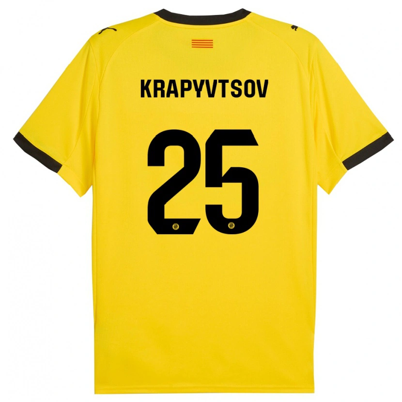 Danxen Kvinnor Vladyslav Krapyvtsov #25 Gul Svart Bortatröja Matchtröjor 2025/26 Tröjor T-Tröja