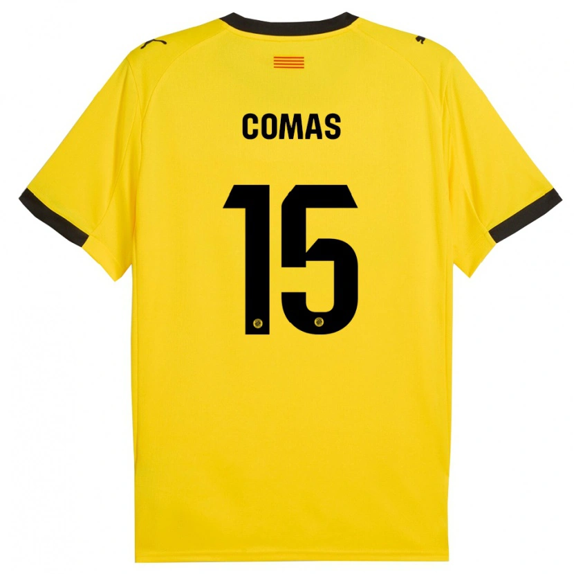 Danxen Kvinnor Oriol Comas #15 Gul Svart Bortatröja Matchtröjor 2025/26 Tröjor T-Tröja