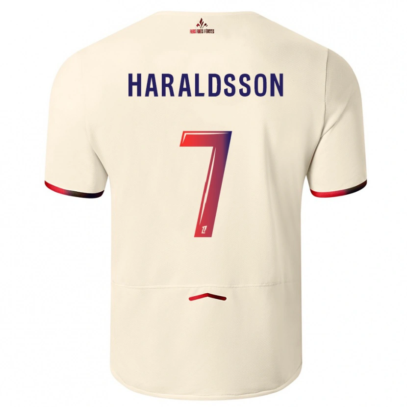 Danxen Kvinnor Hákon Arnar Haraldsson #7 Off-White Röd Bortatröja Matchtröjor 2025/26 Tröjor T-Tröja