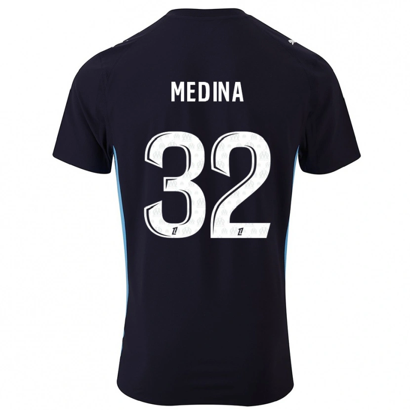 Danxen Kvinnor Facundo Medina #32 Svart Himmelsblå Bortatröja Matchtröjor 2025/26 Tröjor T-Tröja