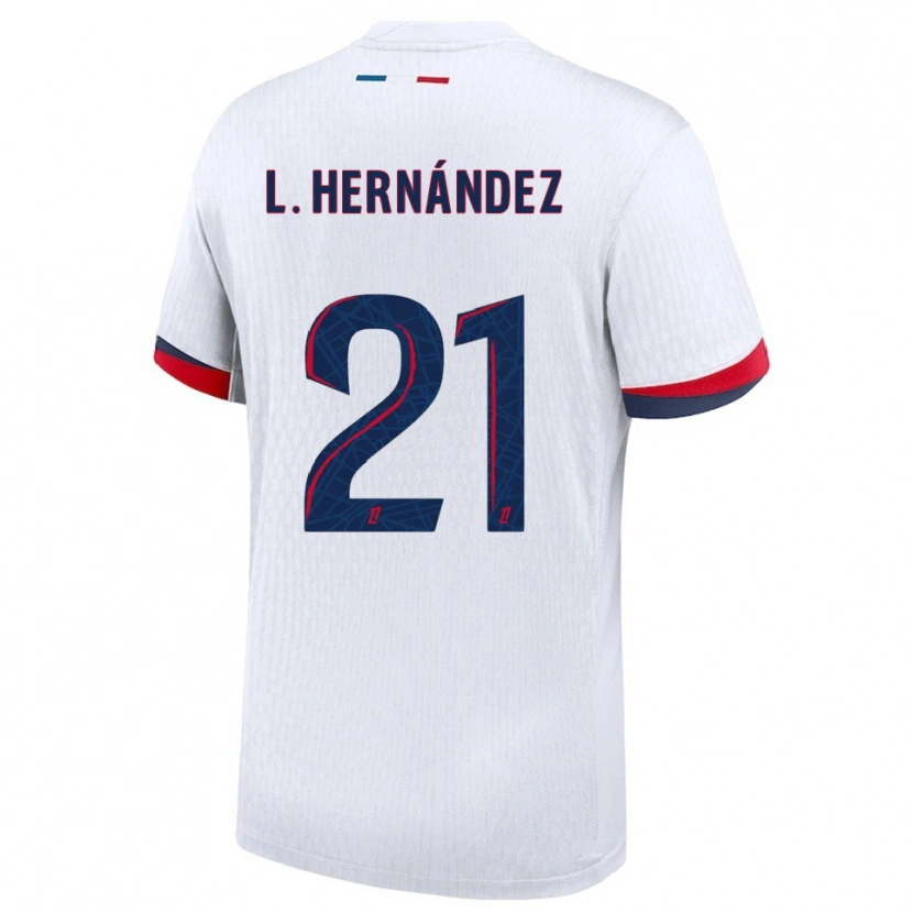 Danxen Kvinnor Lucas Hernández #21 Vit Röd Bortatröja Matchtröjor 2025/26 Tröjor T-Tröja