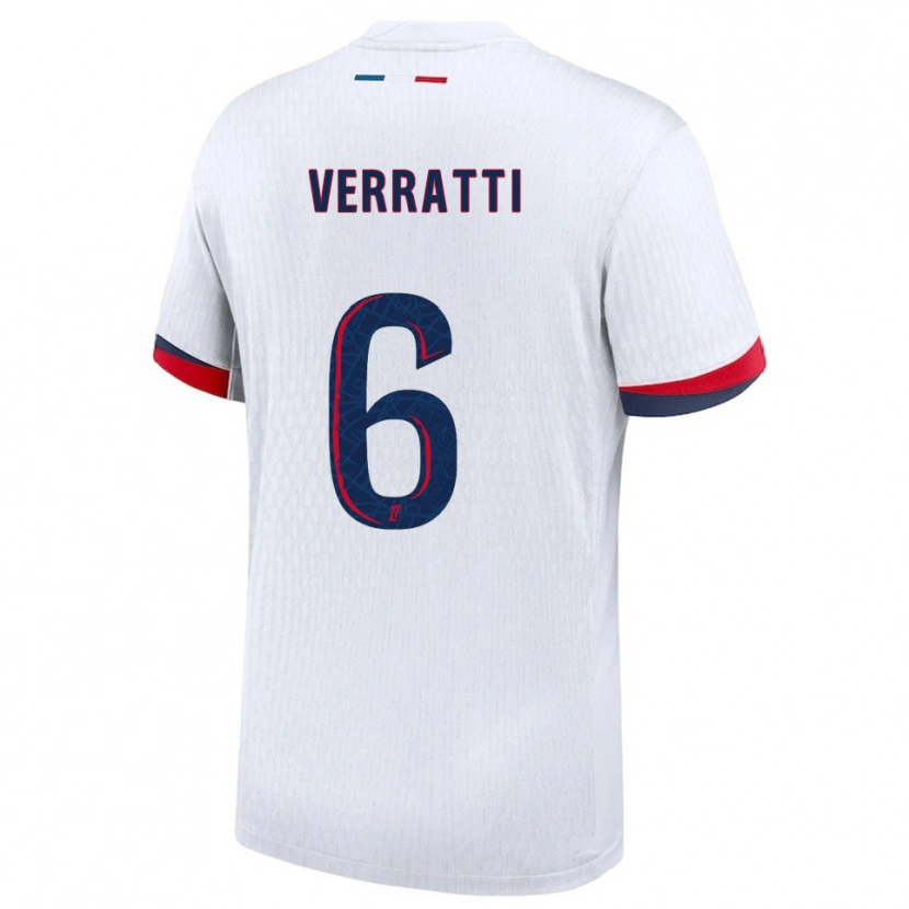 Danxen Kvinnor Marco Verratti #6 Vit Röd Bortatröja Matchtröjor 2025/26 Tröjor T-Tröja