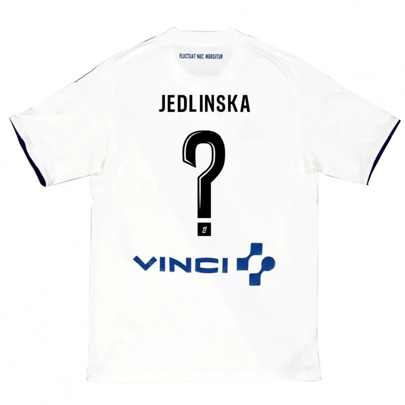 Danxen Kvinnor Klaudia Jedlinska #0 Vit Blå Bortatröja Matchtröjor 2025/26 Tröjor T-Tröja