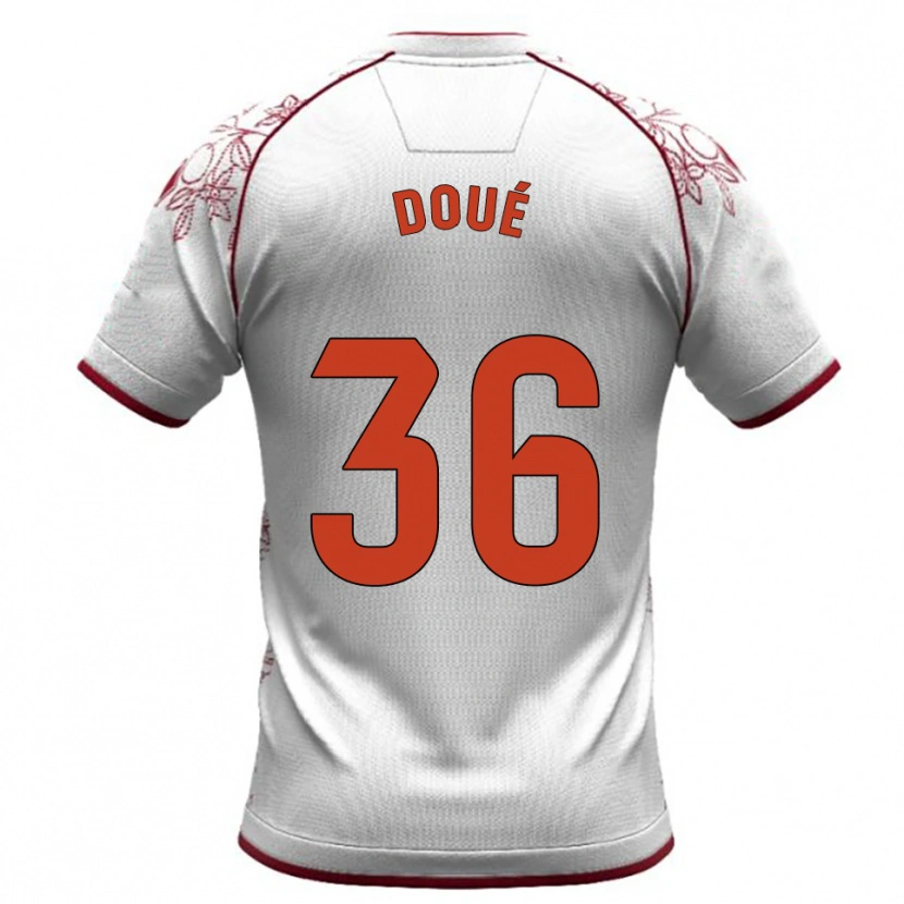 Danxen Kvinnor Marc-Olivier Doué #36 Vit Bourgogne Bortatröja Matchtröjor 2025/26 Tröjor T-Tröja