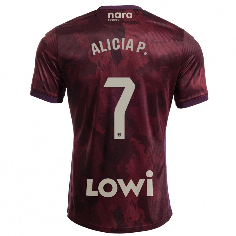 Danxen Kvinnor Alicia Pérez #7 Bourgogne Vit Bortatröja Matchtröjor 2025/26 Tröjor T-Tröja