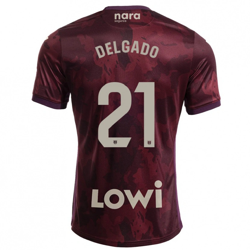 Danxen Kvinnor Aarón Delgado #21 Bourgogne Vit Bortatröja Matchtröjor 2025/26 Tröjor T-Tröja