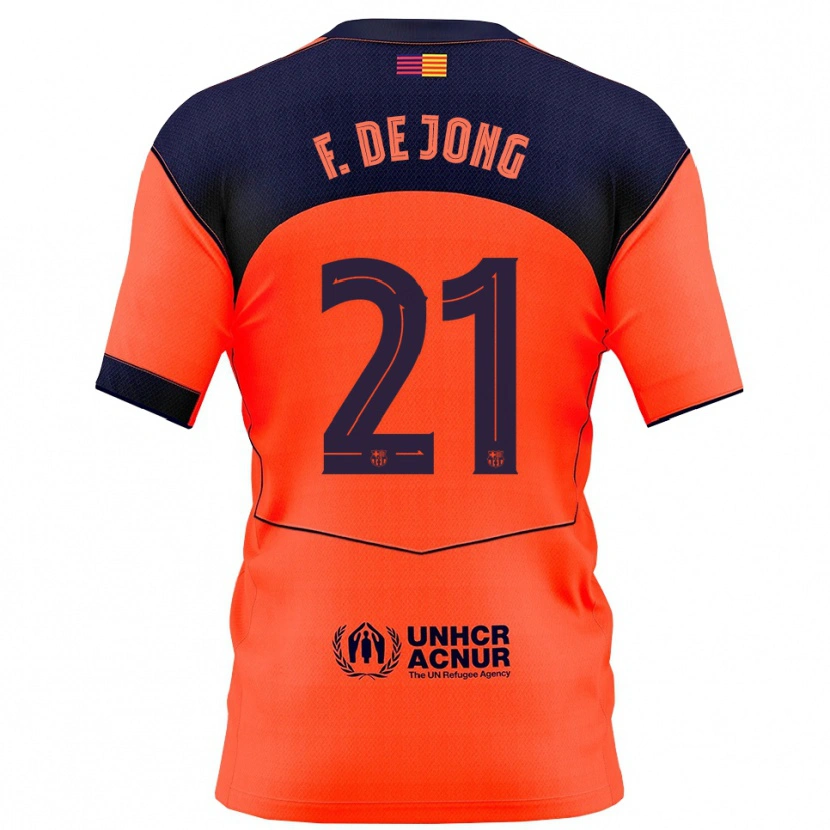 Danxen Kvinnor Frenkie De Jong #21 Orange Marinblå Tredjesatsen Matchtröjor 2025/26 Tröjor T-Tröja