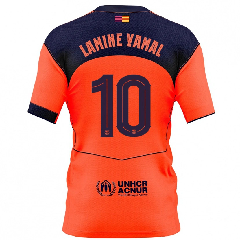 Danxen Kvinnor Lamine Yamal #10 Orange Marinblå Tredjesatsen Matchtröjor 2025/26 Tröjor T-Tröja