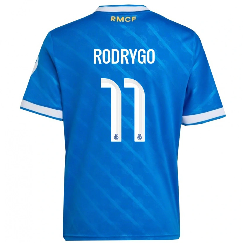 Danxen Kvinnor Rodrygo #11 Blå Vit Tredjesatsen Matchtröjor 2025/26 Tröjor T-Tröja