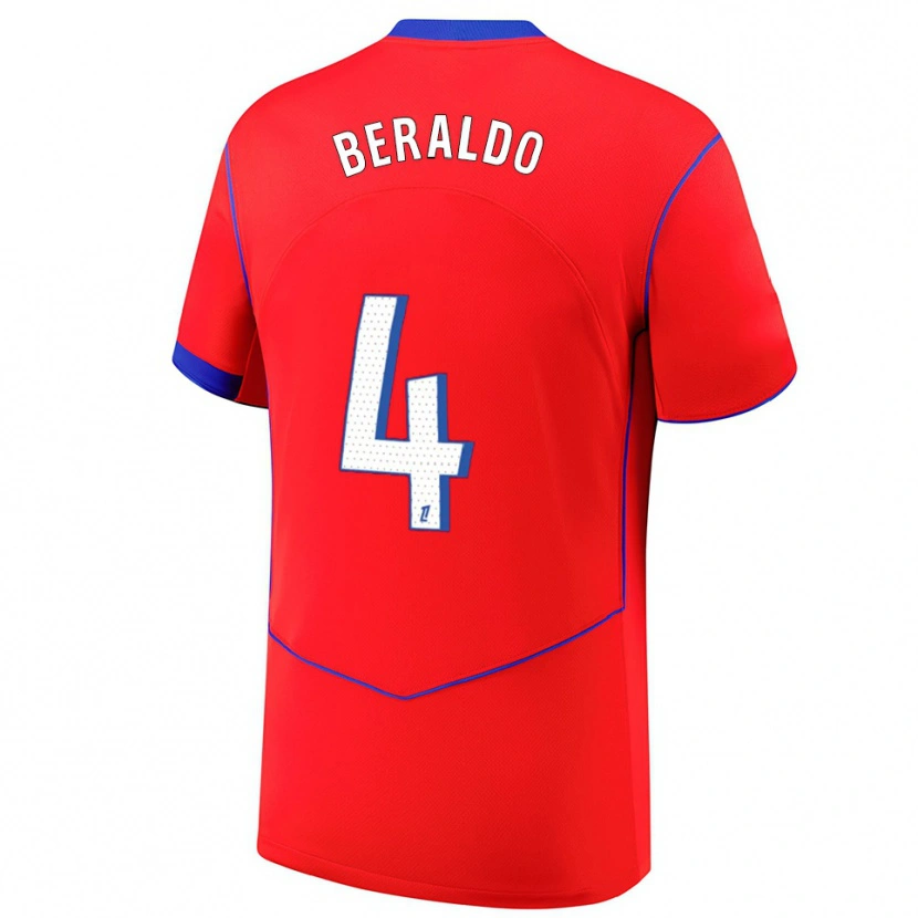 Danxen Kvinnor Lucas Beraldo #4 Röd Blå Vit Tredjesatsen Matchtröjor 2025/26 Tröjor T-Tröja