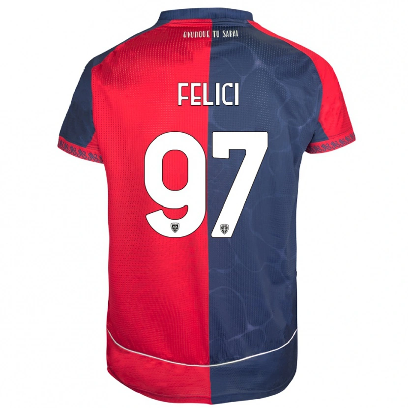 Danxen Barn Mattia Felici #97 Röd Marinblå Hemmatröja Matchtröjor 2025/26 Tröjor T-Tröja