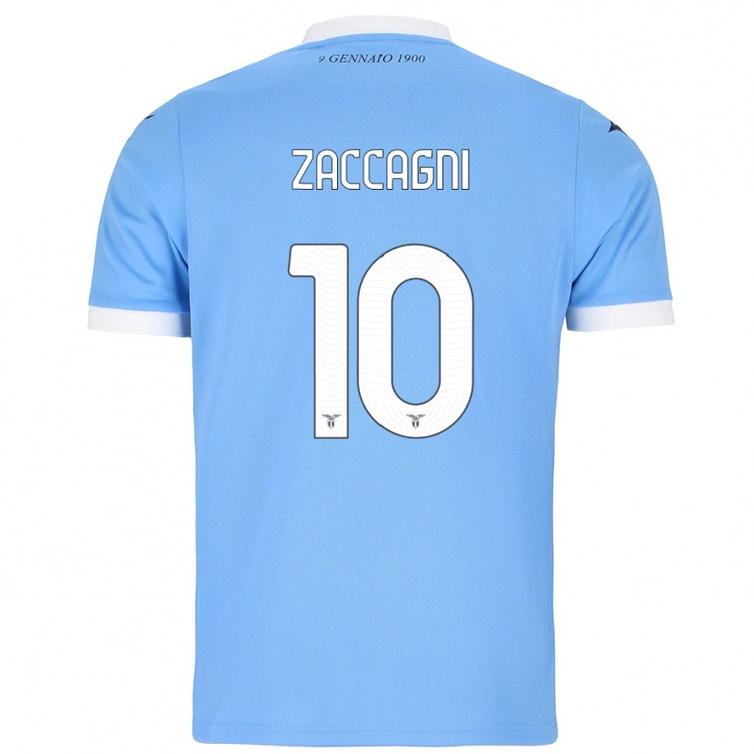 Danxen Barn Mattia Zaccagni #10 Himmelsblå Vit Hemmatröja Matchtröjor 2025/26 Tröjor T-Tröja