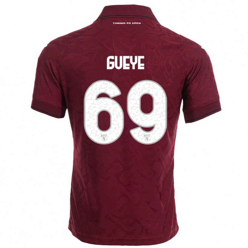Danxen Barn Ousmane Gueye #69 Vinröd Vit Hemmatröja Matchtröjor 2025/26 Tröjor T-Tröja