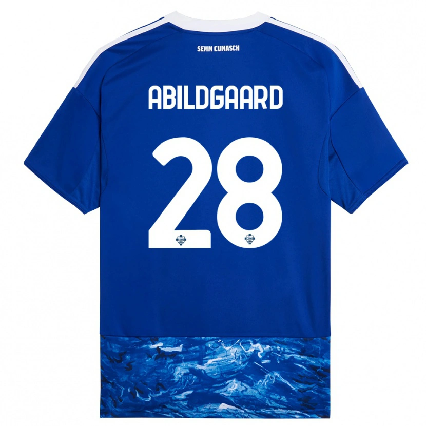 Danxen Barn Oliver Abildgaard #28 Blå Vit Hemmatröja Matchtröjor 2025/26 Tröjor T-Tröja