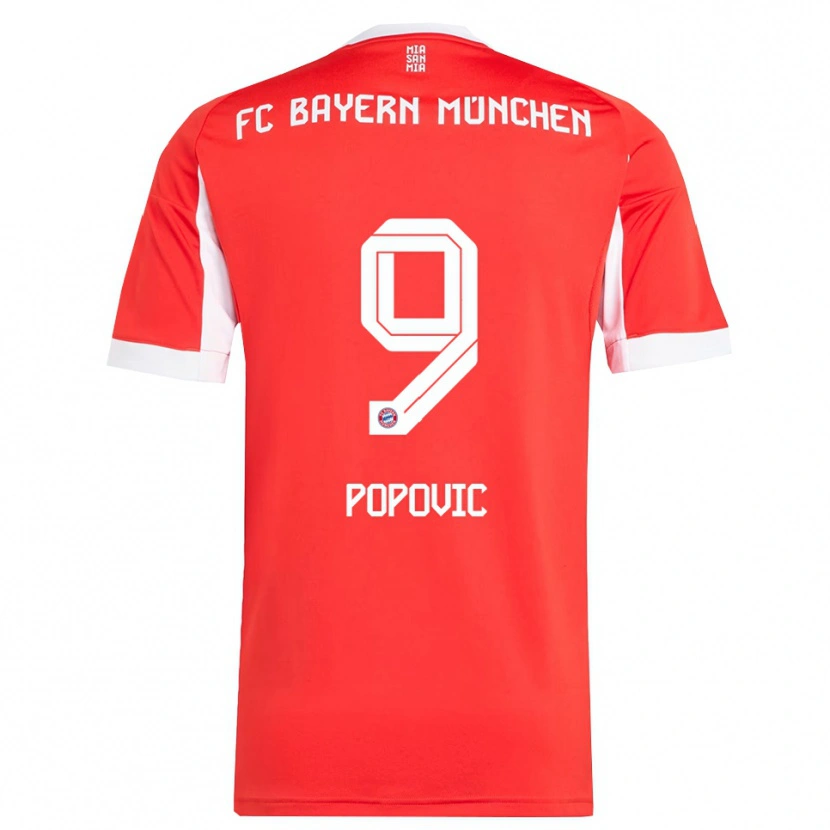 Danxen Barn Marko Popovic #9 Röd Vit Hemmatröja Matchtröjor 2025/26 Tröjor T-Tröja