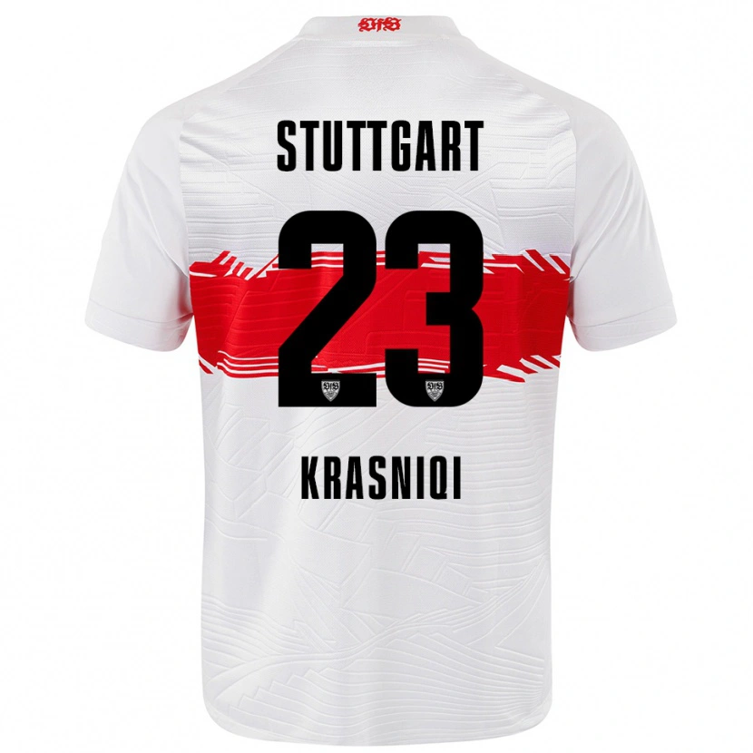 Danxen Barn Elton Krasniqi #23 Vit Röd Hemmatröja Matchtröjor 2025/26 Tröjor T-Tröja
