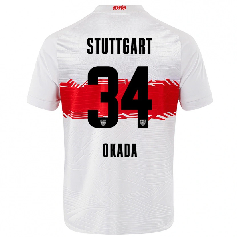 Danxen Barn Rei Okada #34 Vit Röd Hemmatröja Matchtröjor 2025/26 Tröjor T-Tröja