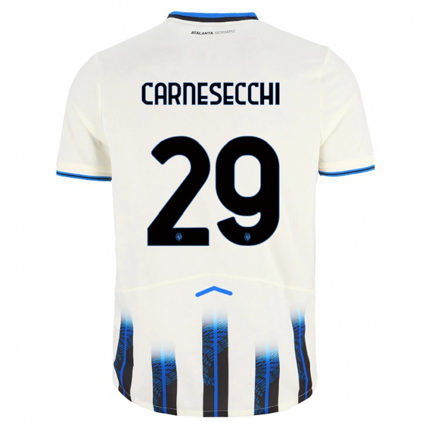 Danxen Barn Marco Carnesecchi #29 Vit Blå Bortatröja Matchtröjor 2025/26 Tröjor T-Tröja