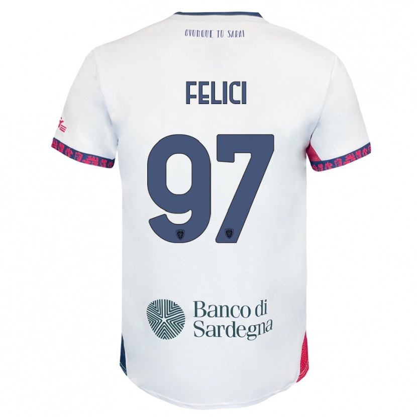Danxen Barn Mattia Felici #97 Vit Marinblå Röd Bortatröja Matchtröjor 2025/26 Tröjor T-Tröja