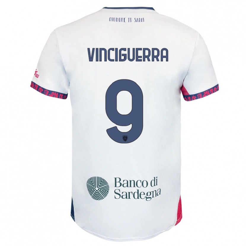 Danxen Barn Alessandro Vinciguerra #9 Vit Marinblå Röd Bortatröja Matchtröjor 2025/26 Tröjor T-Tröja